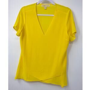 Michael Kors Womens Yellow Tunic V-neck Light Shirt Blouse Top Small